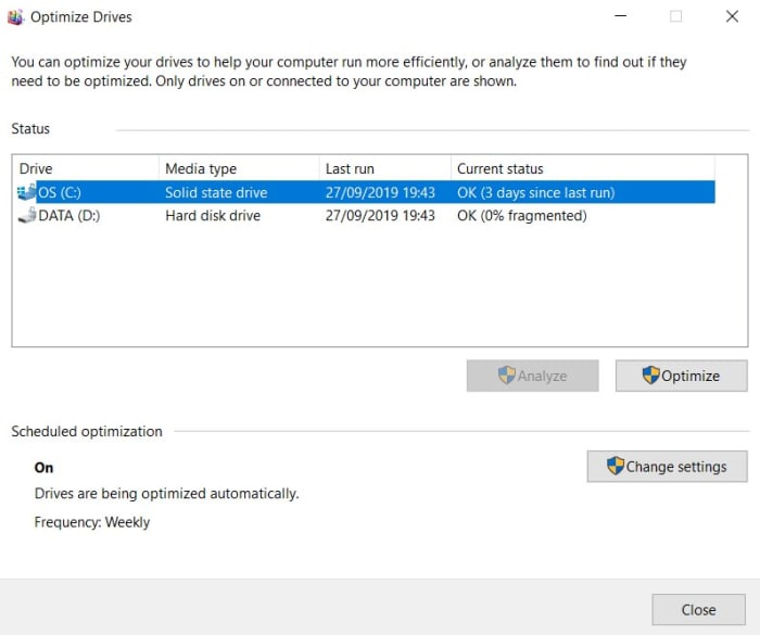 Windows 10 Defrag hard drive