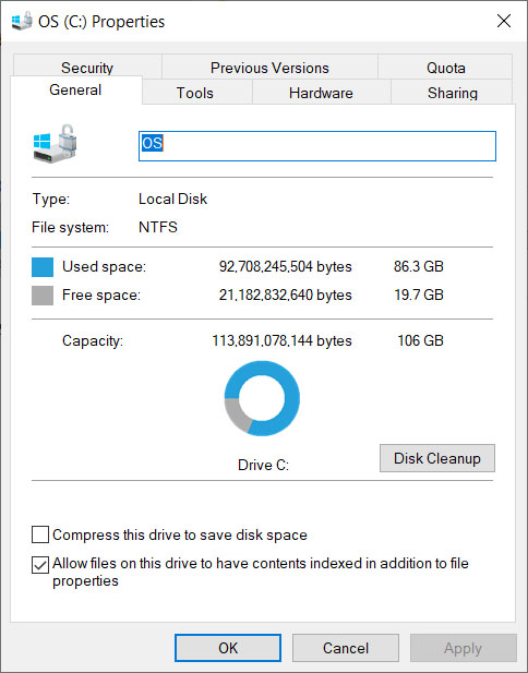 windows 10 disk space