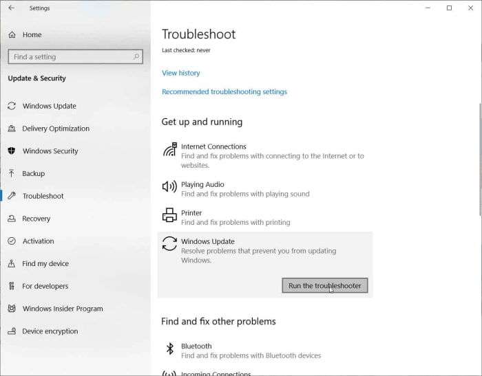 windows 10 update troubleshooter