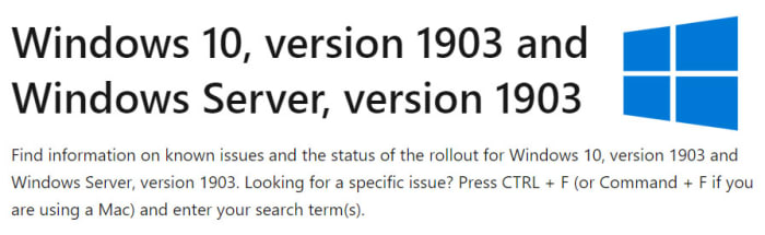 Windows 10 version 1903 update errors