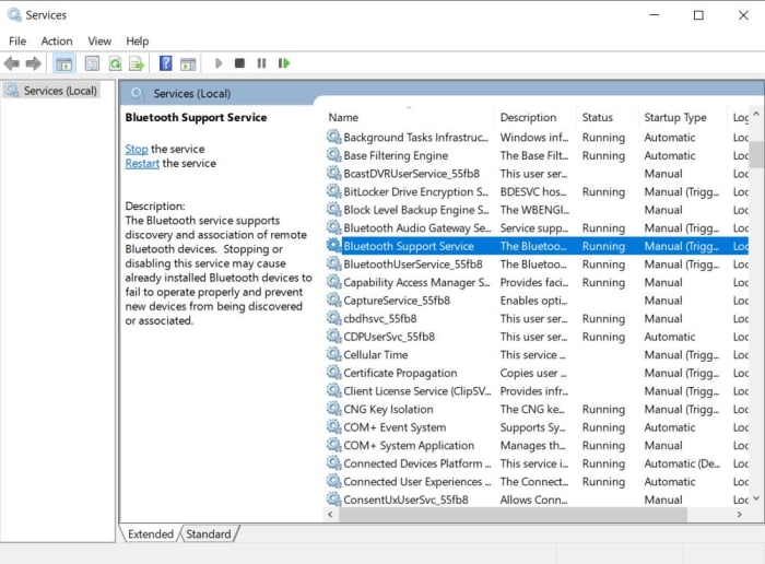 Bluetooth Services on Windows 10