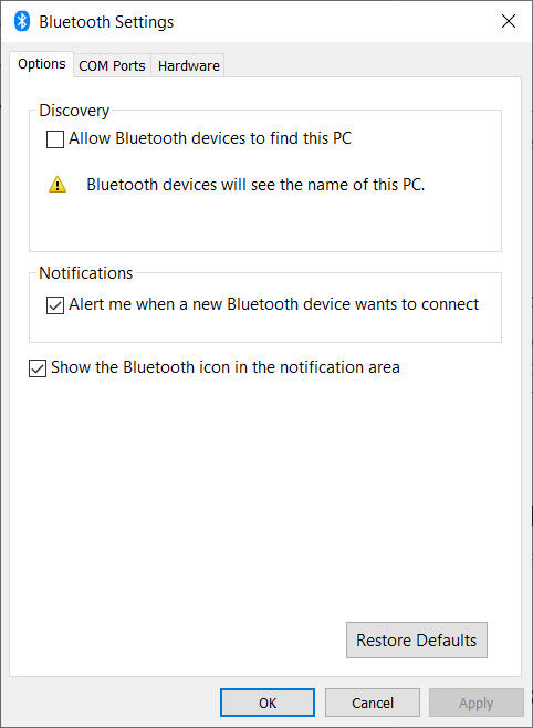 more bluetooth settings on Windows 10