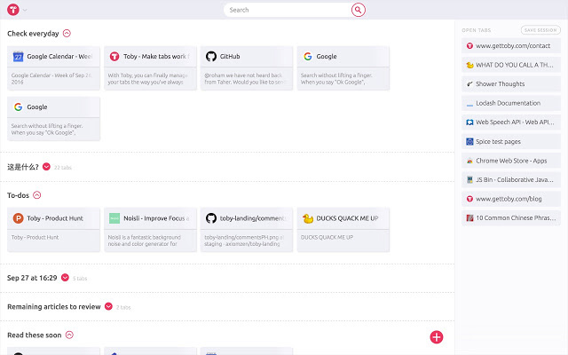 Toby browser extension for Chrome