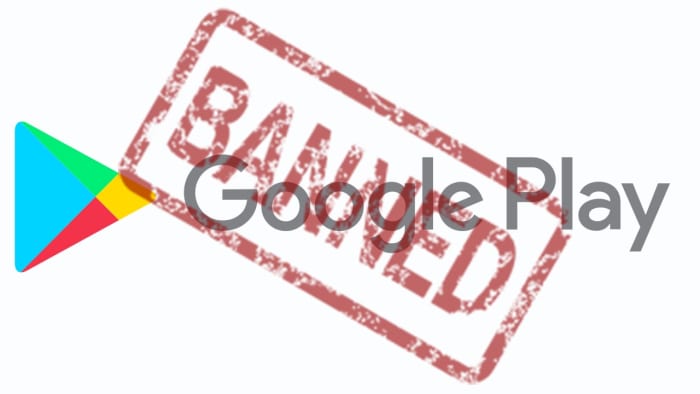 a banned stamp over Google Play Store logo