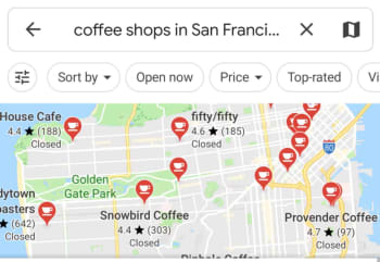 Coffee shops in San Francisco on mobile