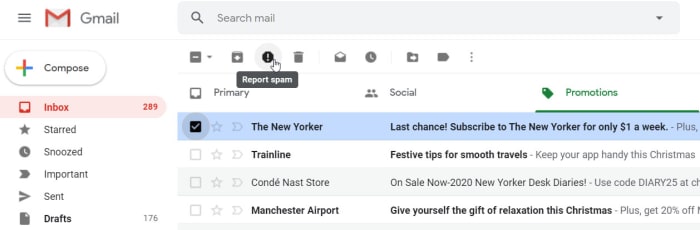 Report spam on Gmail