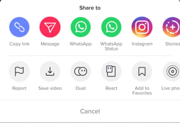 Tik Tok Share menu