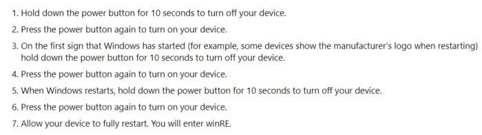 instructions for winre