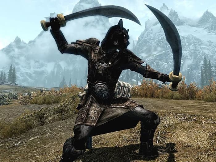 Skyrim Khajiit dual wield scimitars