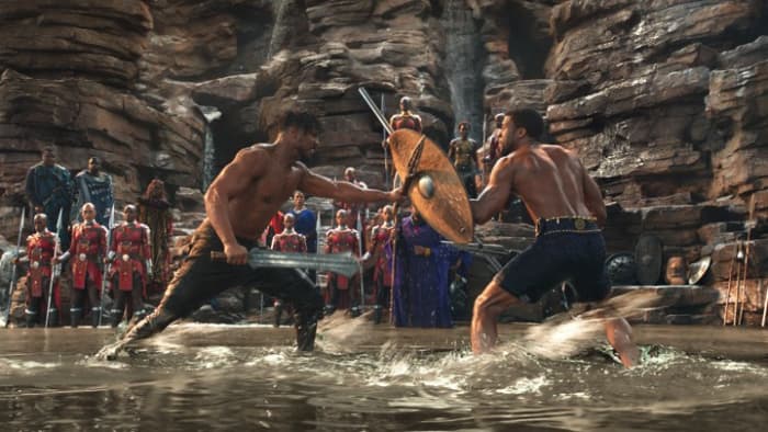 Killmonger T'Challa waterfall fight
