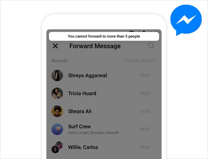 Message forwarding n Messenger limited to five people