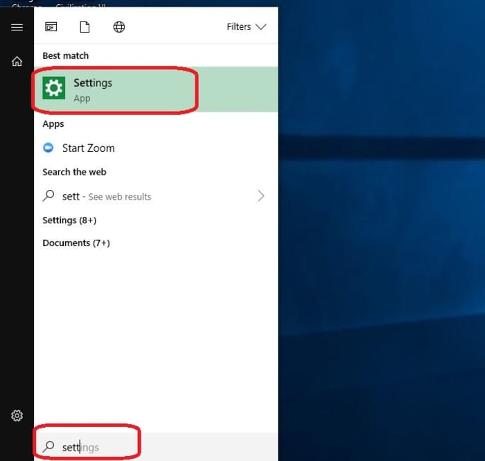 Open Settings Windows 10