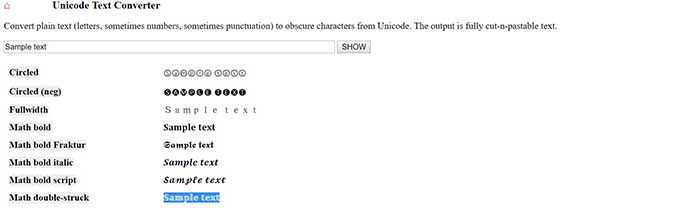 Unicode sample text