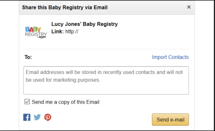 share registry link on Amazon