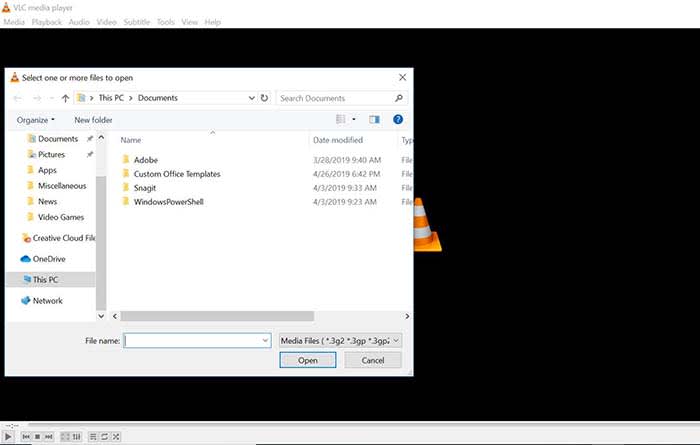 VLC open file