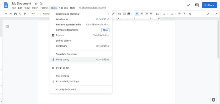 voice typing google docs