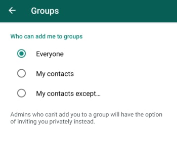 New WhatsApp group privacy settings