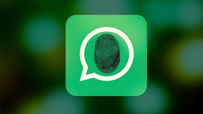 a fingerprint on the WhatsApp logo