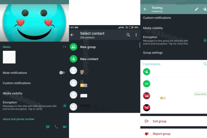 WhatsApp dark mode screenshots