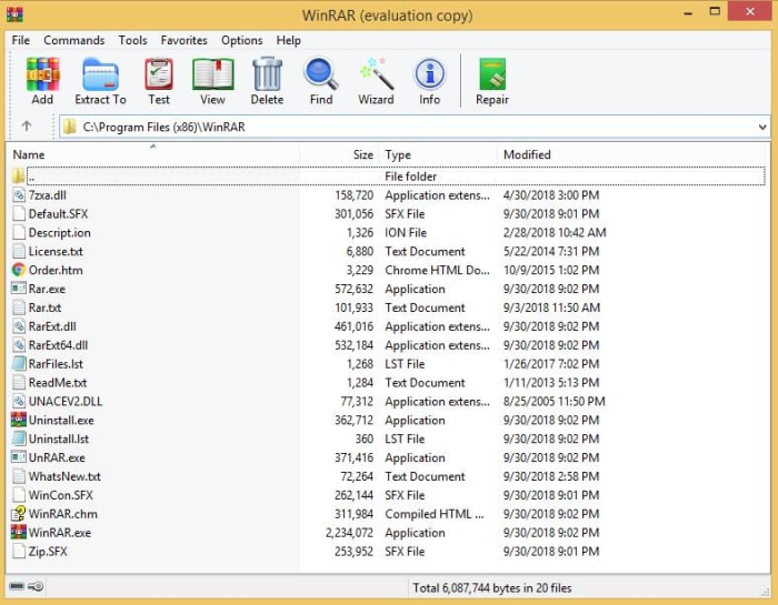 WinRAR screenshot