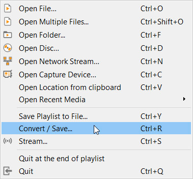 VLC media menu