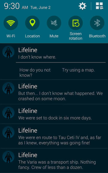 Lifeline mobile game notifications screenshot