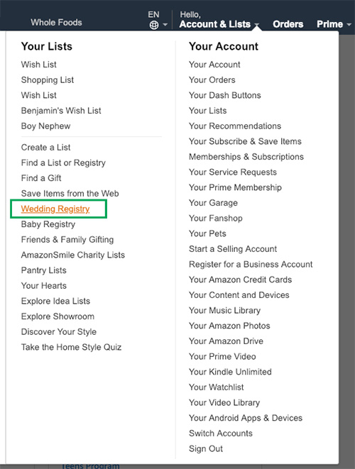 amazon wedding registry