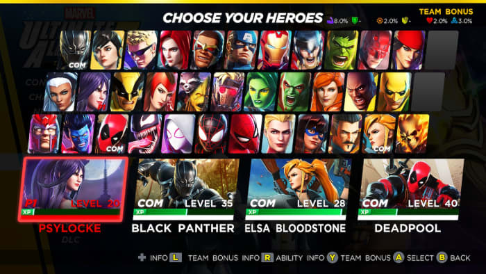 Marvel Ultimate Alliance 3 hero select