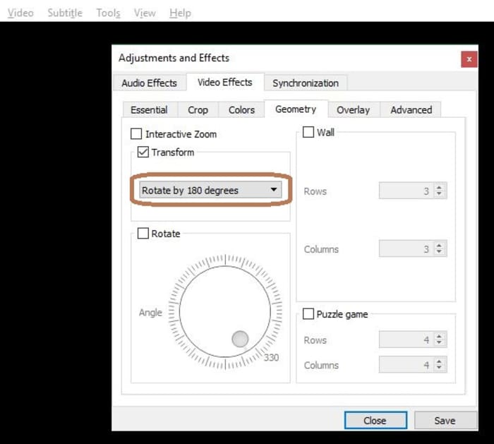 VLC Adjustments and Effects, Rotate 