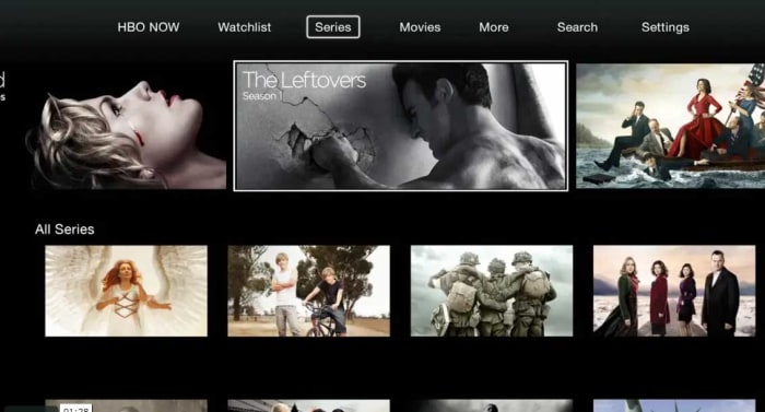HBO Now home screen