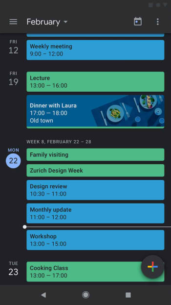 Google dark mode on calendar app