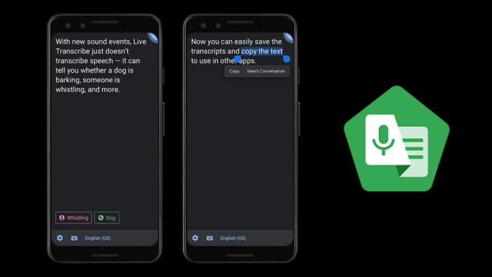 Google Live Trnascribe app