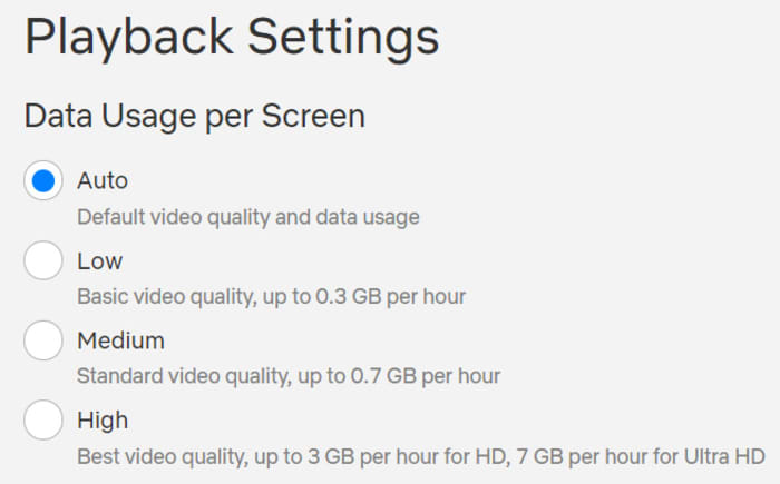 Netflix data usage screen