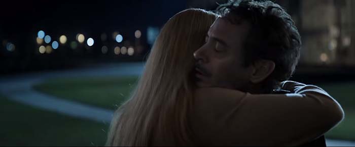 Iron Man hugs Pepper