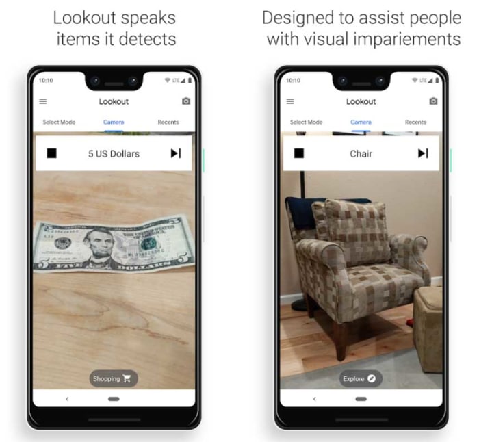 two screenshots of Google Lookout