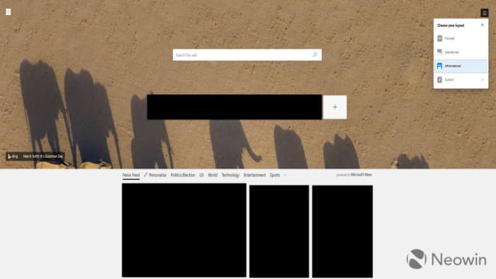 news feed options on new Edge browser