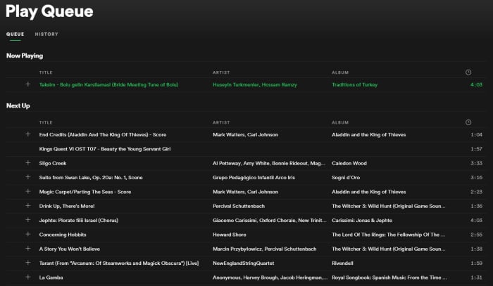 Spotify Queue menu