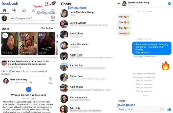 Chat with friends in the Facebook app