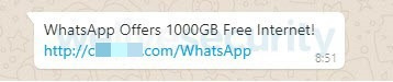 Fake WhatsApp message about 1000GB of free data