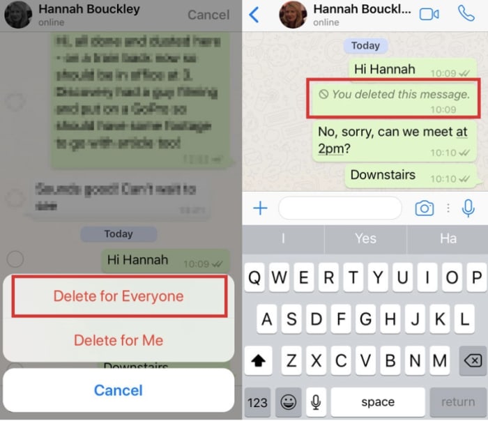 whatsapp message delete 