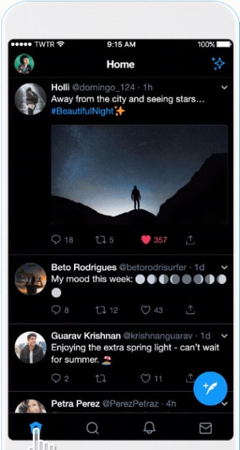 Twitter's new black dark mode