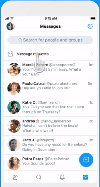 Twitter message inbox