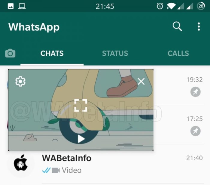 WhatsApp Picture in Picture mode on the inbox