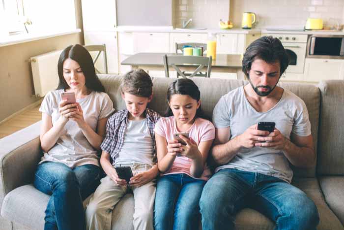 family on phones