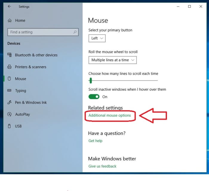 Windows 10 Mouse Related Settings Additional Options