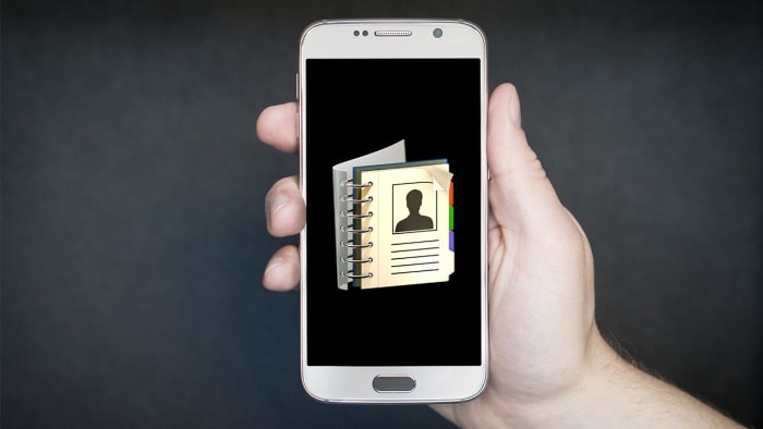 A phone with a phone book app