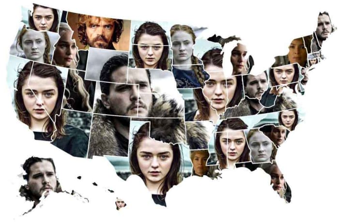 A map of GOT season 8 most talked about characters on Twitter