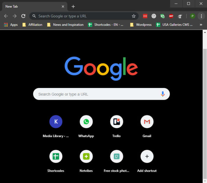 What Google Chrome dark mode looks like