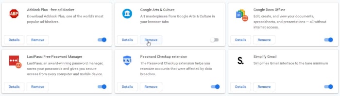Delete unused extensions on Chrome