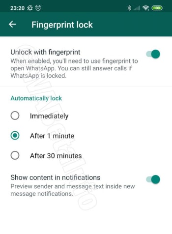 whatsapp fingerprint options
